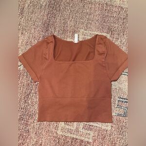 Nikibiki cropped stretch square neck cap sleeve ballet top Terracotta one sz